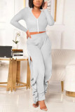 Khaki Casual Sportswear Patchwork Zipper Collar Long Sleeve Two Pieces