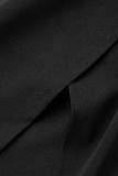 Black Sexy Solid Patchwork Asymmetrical V Neck Irregular Dress Dresses