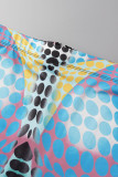 Blue Sexy Print Patchwork V Neck Long Sleeve Two Pieces