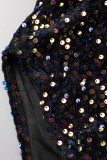 Black Sexy Solid Patchwork Feathers Slit Strapless Irregular Dress Dresses