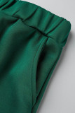 Ink Green Casual Street Print Patchwork Buckle Hooded Collar Long Sleeve Two Pieces