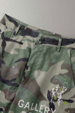 Green Casual Print Camouflage Print Patchwork High Waist Straight Patchwork Bottoms