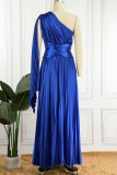 Colorful Blue Elegant Solid Patchwork Fold Oblique Collar Straight Dresses