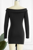Black Sexy Solid Patchwork Asymmetrical V Neck Irregular Dress Dresses