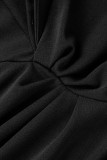 Black Sexy Solid Patchwork Asymmetrical V Neck Irregular Dress Dresses