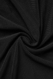 Black Sexy Solid Patchwork See-through Fold Turtleneck Pencil Skirt Dresses