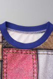 Royal Blue Street Print Patchwork O Neck Two Pieces
