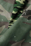 Green Casual Print Camouflage Print Patchwork High Waist Straight Patchwork Bottoms