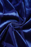 Blue Sexy Solid Patchwork Flounce V Neck Trumpet Mermaid Dresses