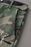 Green Casual Print Camouflage Print Patchwork High Waist Straight Patchwork Bottoms