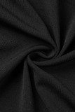 Black Sexy Solid Patchwork Asymmetrical V Neck Irregular Dress Dresses