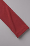 Red Casual Solid Patchwork Slit V Neck Pencil Skirt Dresses