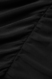 Black Sexy Solid Patchwork See-through Fold Turtleneck Pencil Skirt Dresses