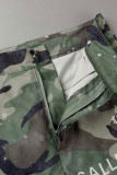 Green Casual Print Camouflage Print Patchwork High Waist Straight Patchwork Bottoms
