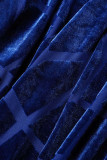Blue Sexy Solid Patchwork Flounce V Neck Trumpet Mermaid Dresses