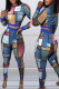 Royal Blue Street Print Patchwork O Neck Two Pieces