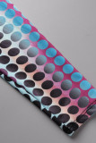 Blue Sexy Print Patchwork V Neck Long Sleeve Two Pieces
