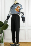 Ink Green Casual Street Print Patchwork Buckle Hooded Collar Long Sleeve Two Pieces