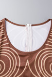 Brown Sexy Print Patchwork O Neck Skinny Jumpsuits