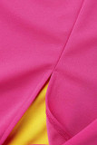 Rose Red Casual Solid Patchwork Buckle Turndown Collar Shirt Dress Dresses