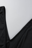 Black Elegant Solid Patchwork Slit Zipper V Neck Pencil Skirt Dresses