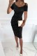 Black Sexy Patchwork Hollowed Out V Neck Short Sleeve Dress Dresses
