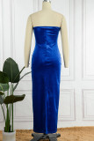 Blue Sexy Solid Patchwork Strapless Evening Dress Dresses