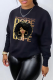 Black Street Vintage Print Patchwork Letter O Neck Tops