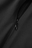 Black Casual Solid Patchwork O Neck Skinny Jumpsuits