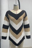 Yellow Casual Patchwork Contrast O Neck Tops