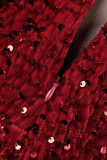 Red Elegant Solid Sequins Patchwork Fold V Neck Evening Dress Dresses