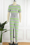 Pink Casual Patchwork O Neck Short Sleeve Two Pieces