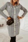 Apricot Casual Print Patchwork O Neck Long Sleeve Dresses