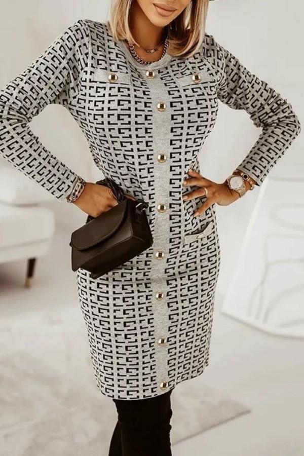 White Casual Print Patchwork O Neck Long Sleeve Dresses