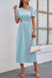 Orange Casual Solid Hollowed Out Oblique Collar Short Sleeve Dress Dresses