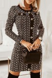 Apricot Casual Print Patchwork O Neck Long Sleeve Dresses