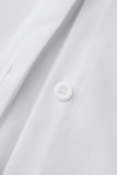 White Sexy Solid Bandage Hollowed Out Patchwork Buckle Turndown Collar One Step Skirt Dresses