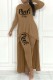 Khaki Casual Letter Print Asymmetrical O Neck Long Sleeve Two Pieces