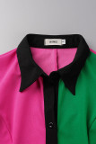 Rose Red Casual Solid Patchwork Buckle Turndown Collar Shirt Dress Dresses
