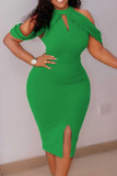 Pink Elegant Solid Patchwork O Neck One Step Skirt Dresses