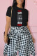 Black Casual Street Print Patchwork Letter O Neck T-Shirts