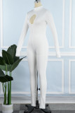 Black Sexy Solid Hollowed Out Patchwork Half A Turtleneck Skinny Jumpsuits