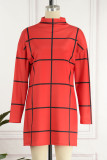 Red Casual Print Patchwork Half A Turtleneck Straight Dresses