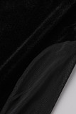 Black Sexy Solid Patchwork See-through Half A Turtleneck Skinny Jumpsuits