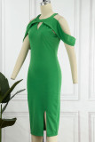 Pink Elegant Solid Patchwork O Neck One Step Skirt Dresses
