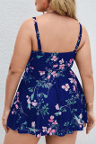Rose Red Sexy Print Patchwork Spaghetti Strap Plus Size Tops