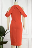 Pink Elegant Solid Patchwork O Neck One Step Skirt Dresses
