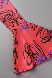 Red Sexy Print Patchwork Fold Off the Shoulder Pencil Skirt Dresses