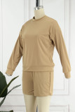 Blue Casual Solid Patchwork O Neck Long Sleeve Two Pieces