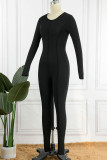 Black Casual Solid Patchwork O Neck Skinny Jumpsuits